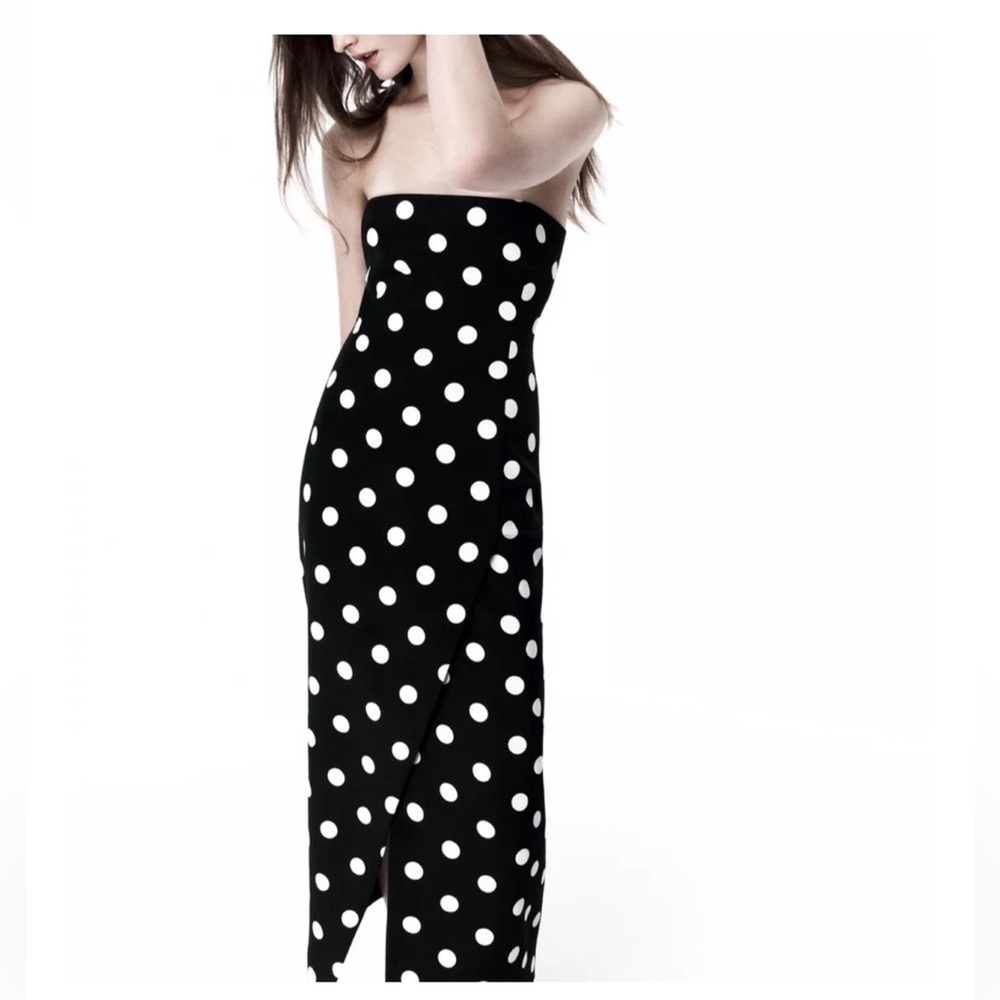 Polka Dot Black and White ZARA strapless dress